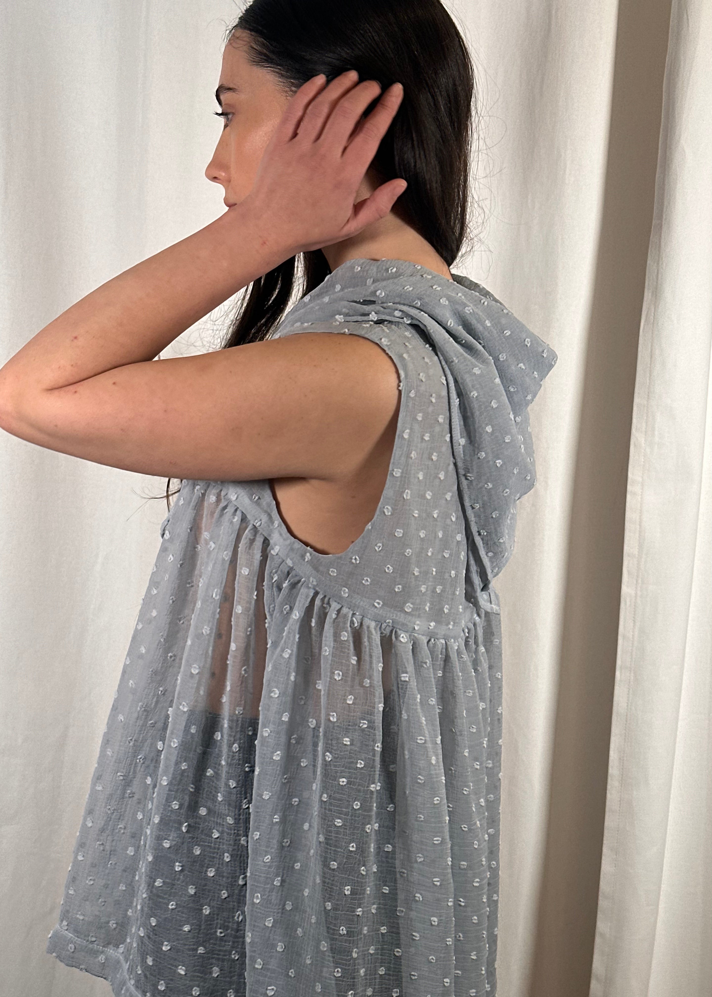 Thrills Top Sheer Baby Blue Spots