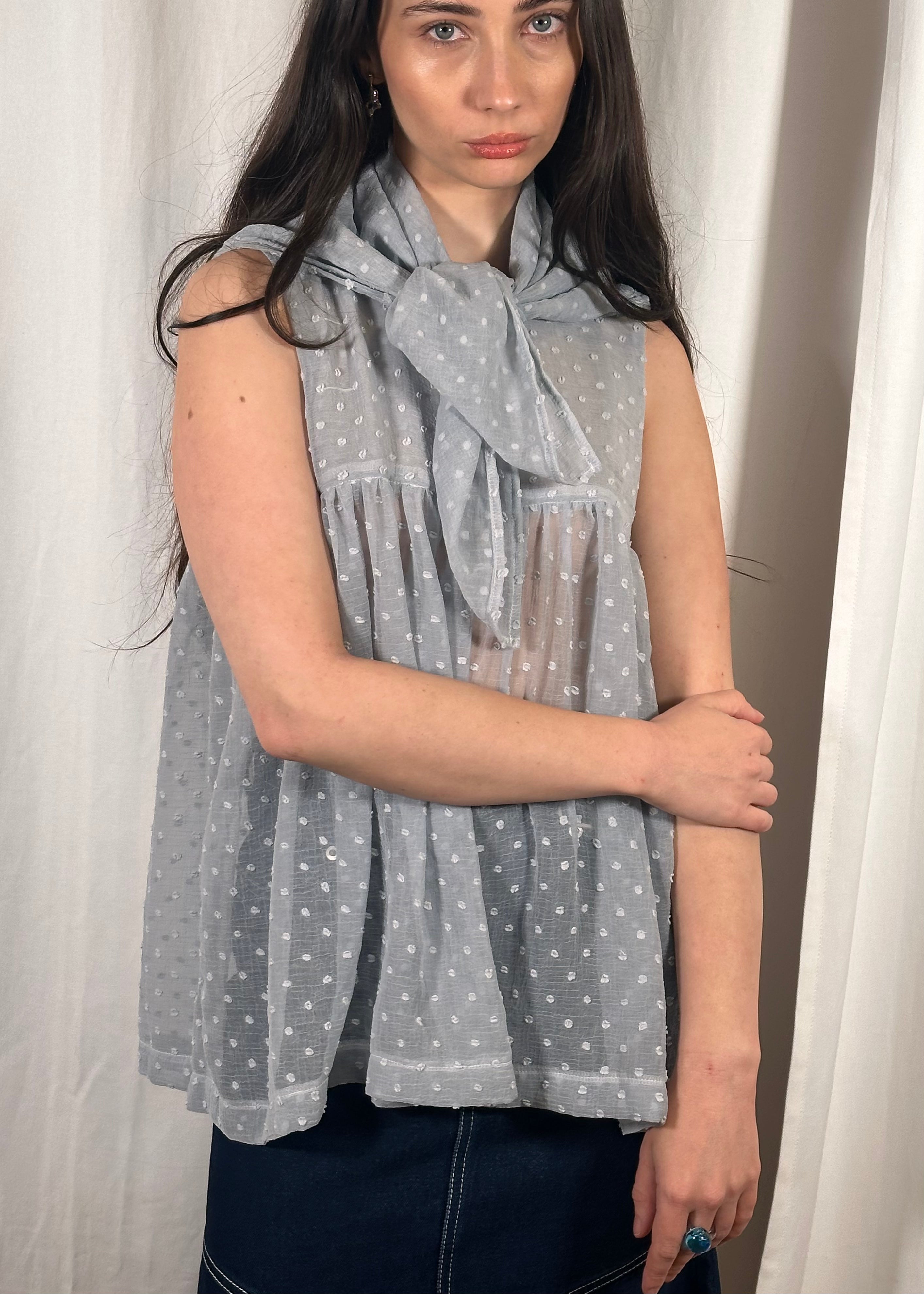 Thrills Top Sheer Baby Blue Spots