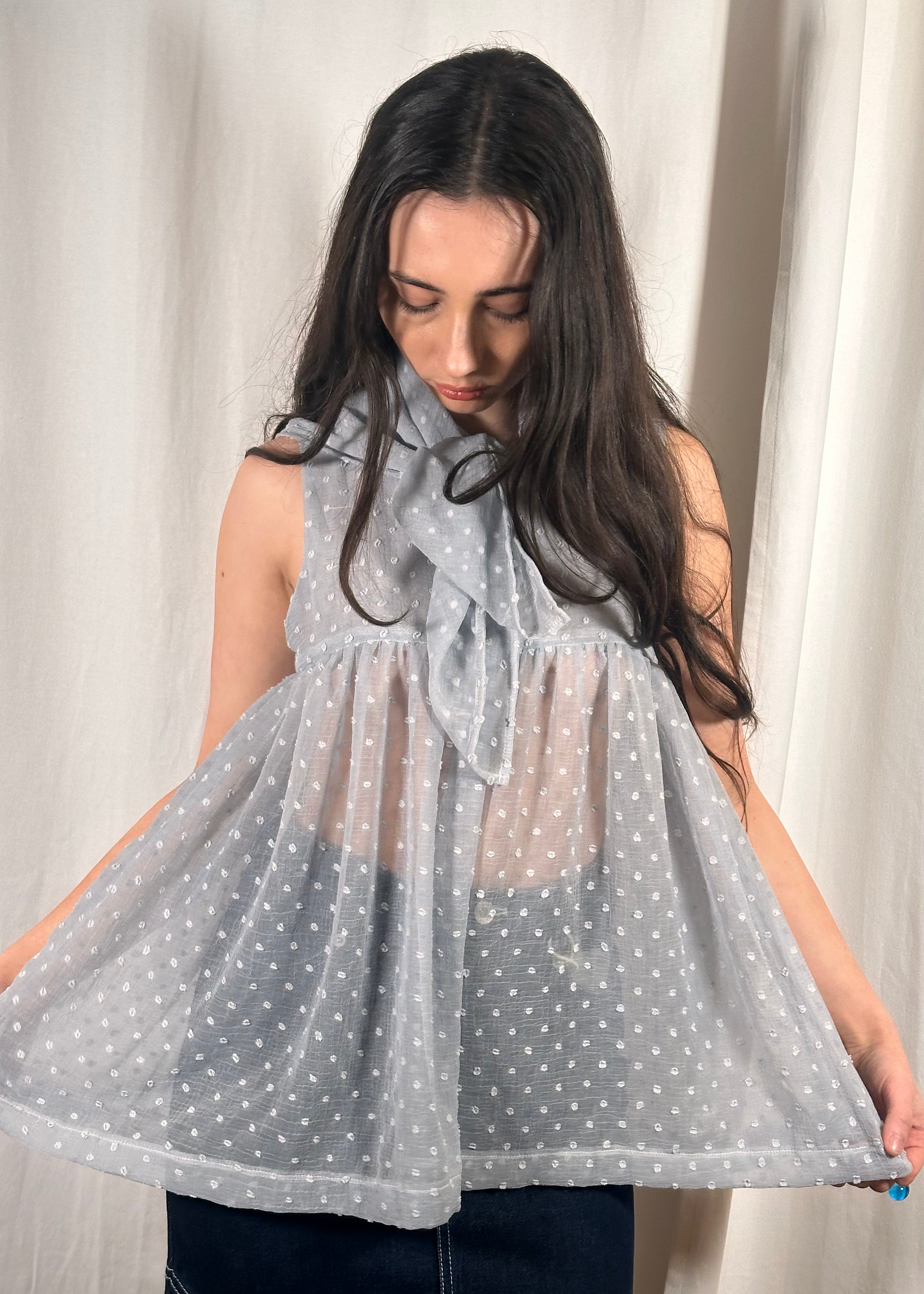 Thrills Top Sheer Baby Blue Spots