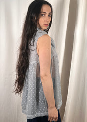 Thrills Top Sheer Baby Blue Spots