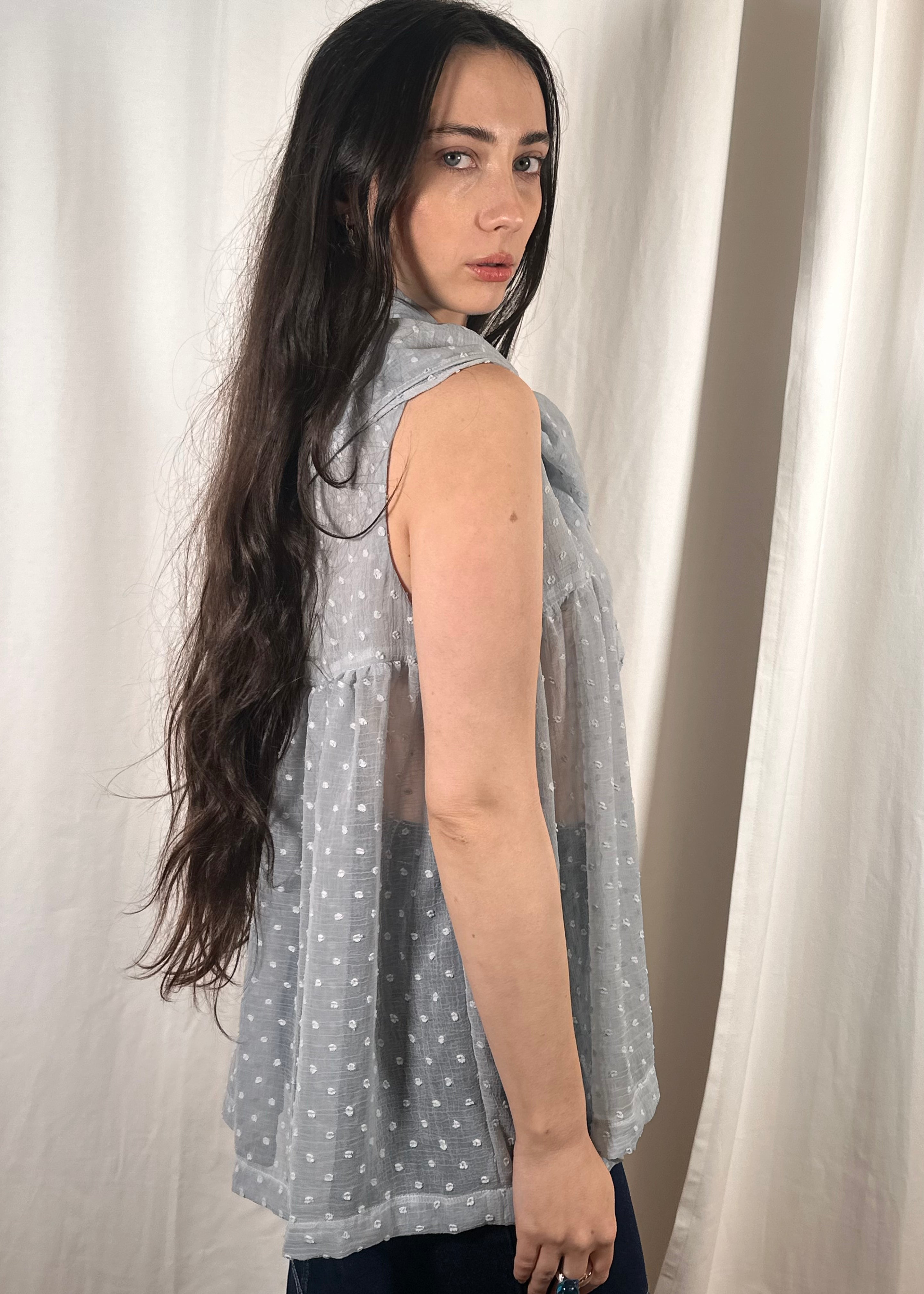 Thrills Top Sheer Baby Blue Spots