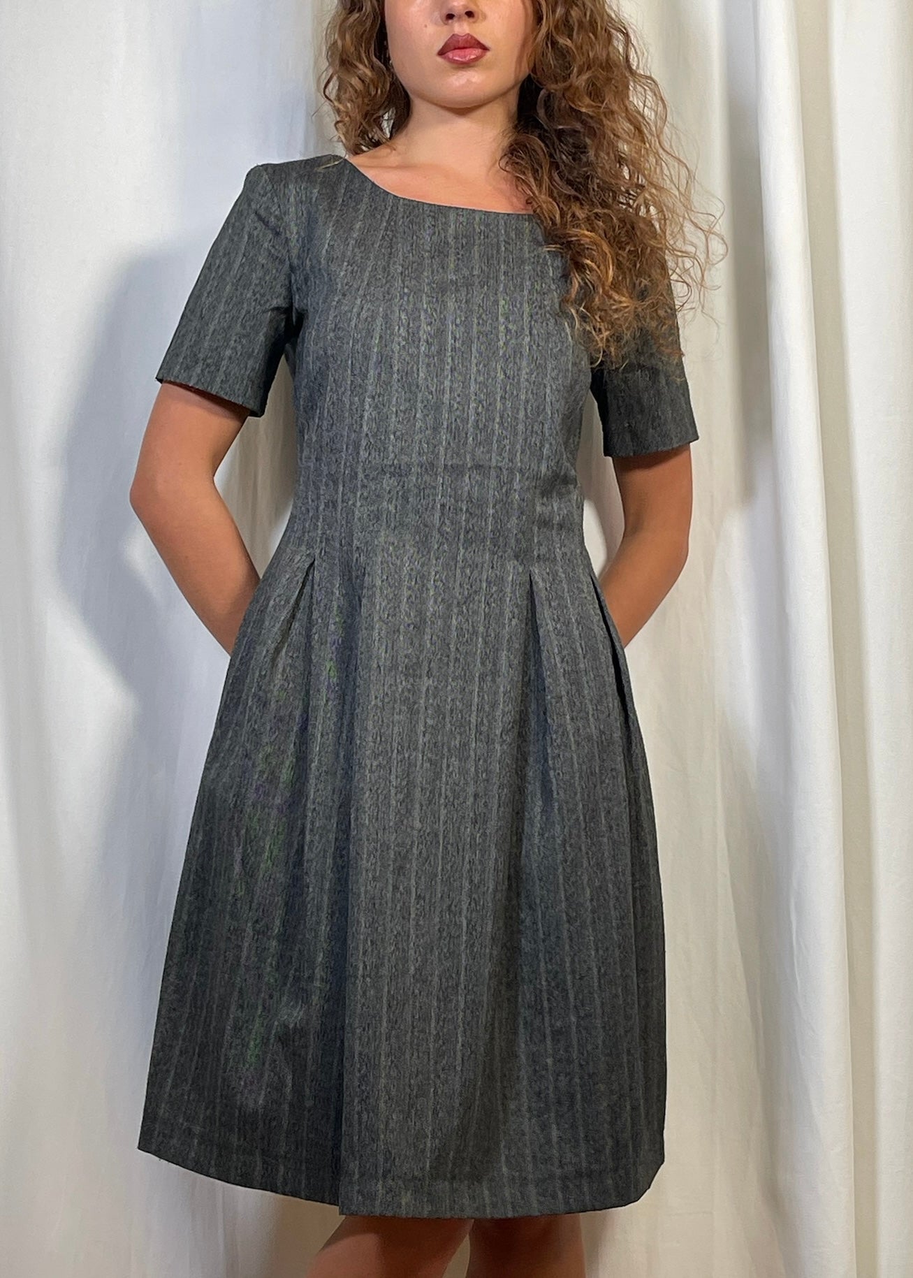 Grey Pinstripe Mini Dress