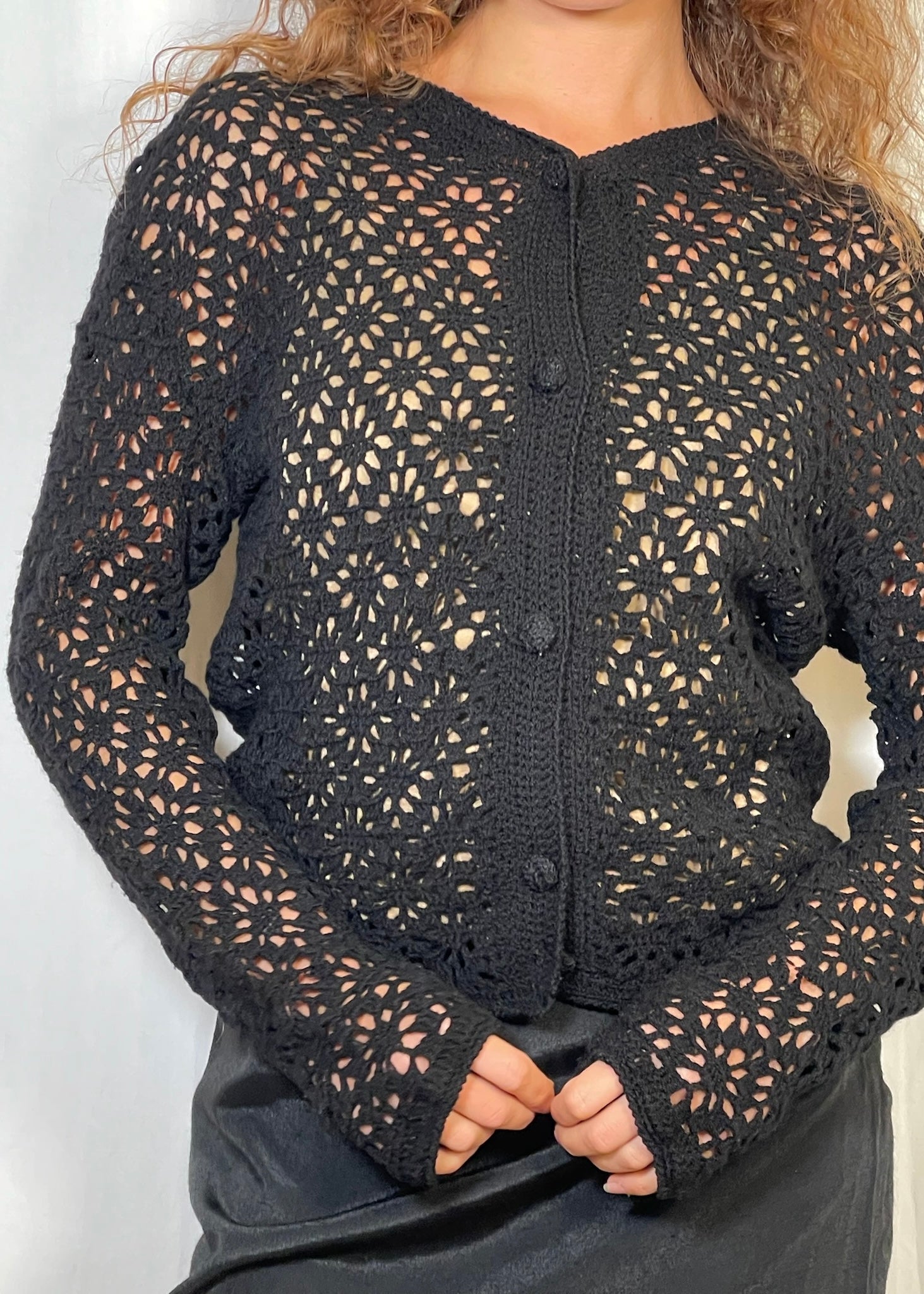 18+ Black Crochet Cardigan
