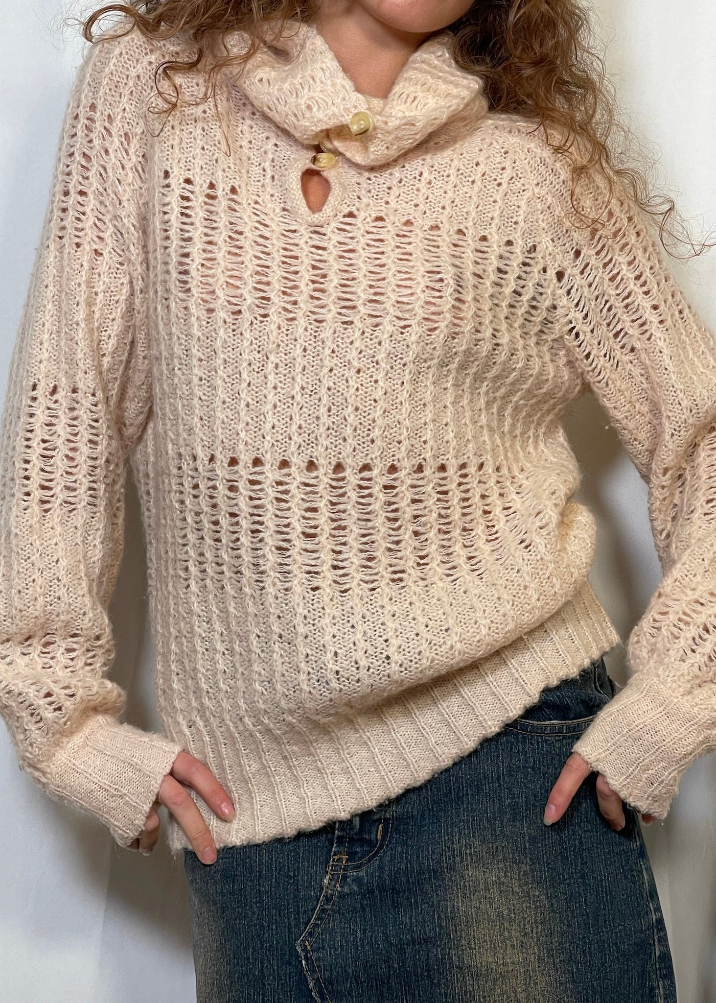 Cream Loose Knit Funnel Neck Jumper
