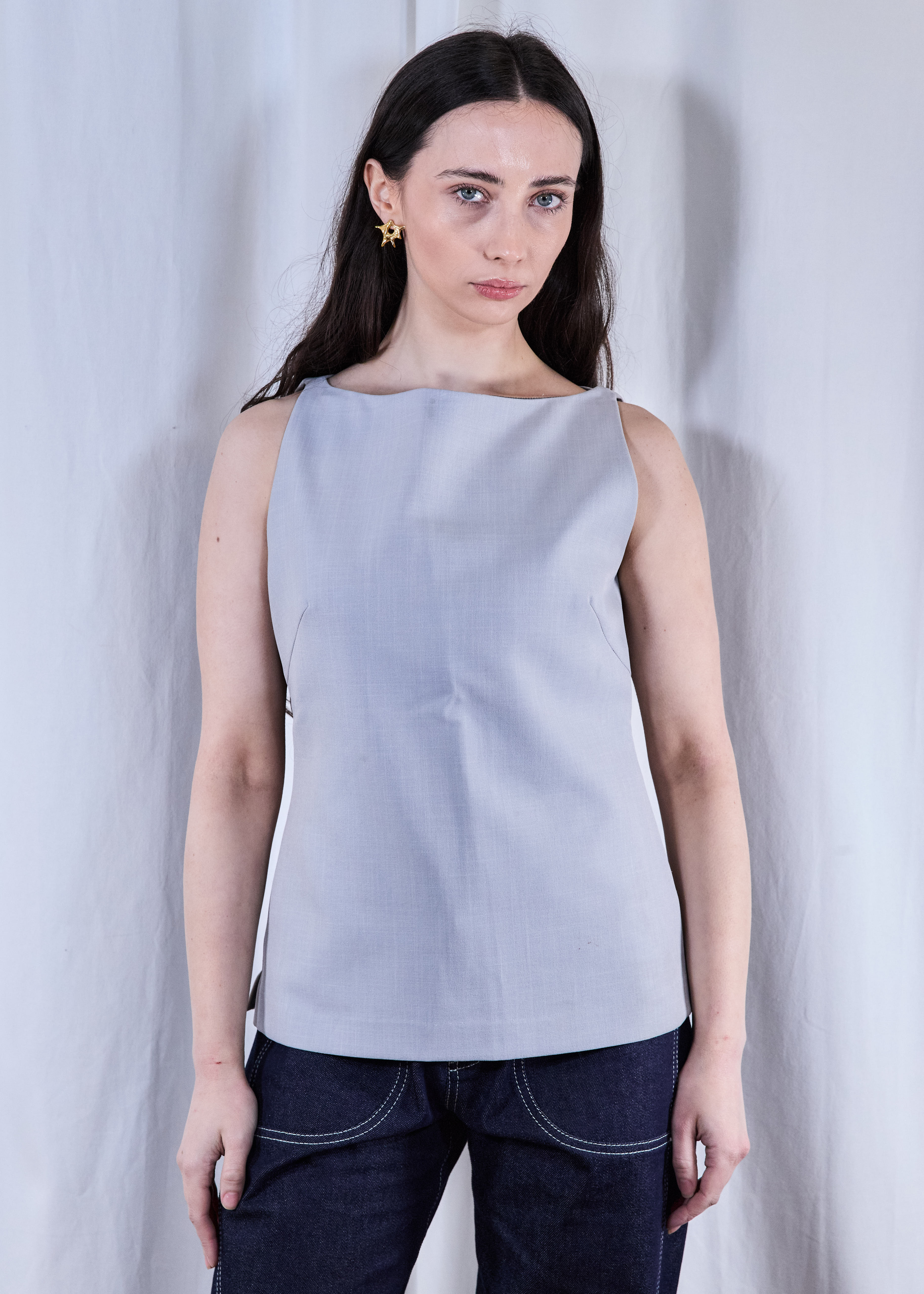 Grey Suiting Boatneck Vest