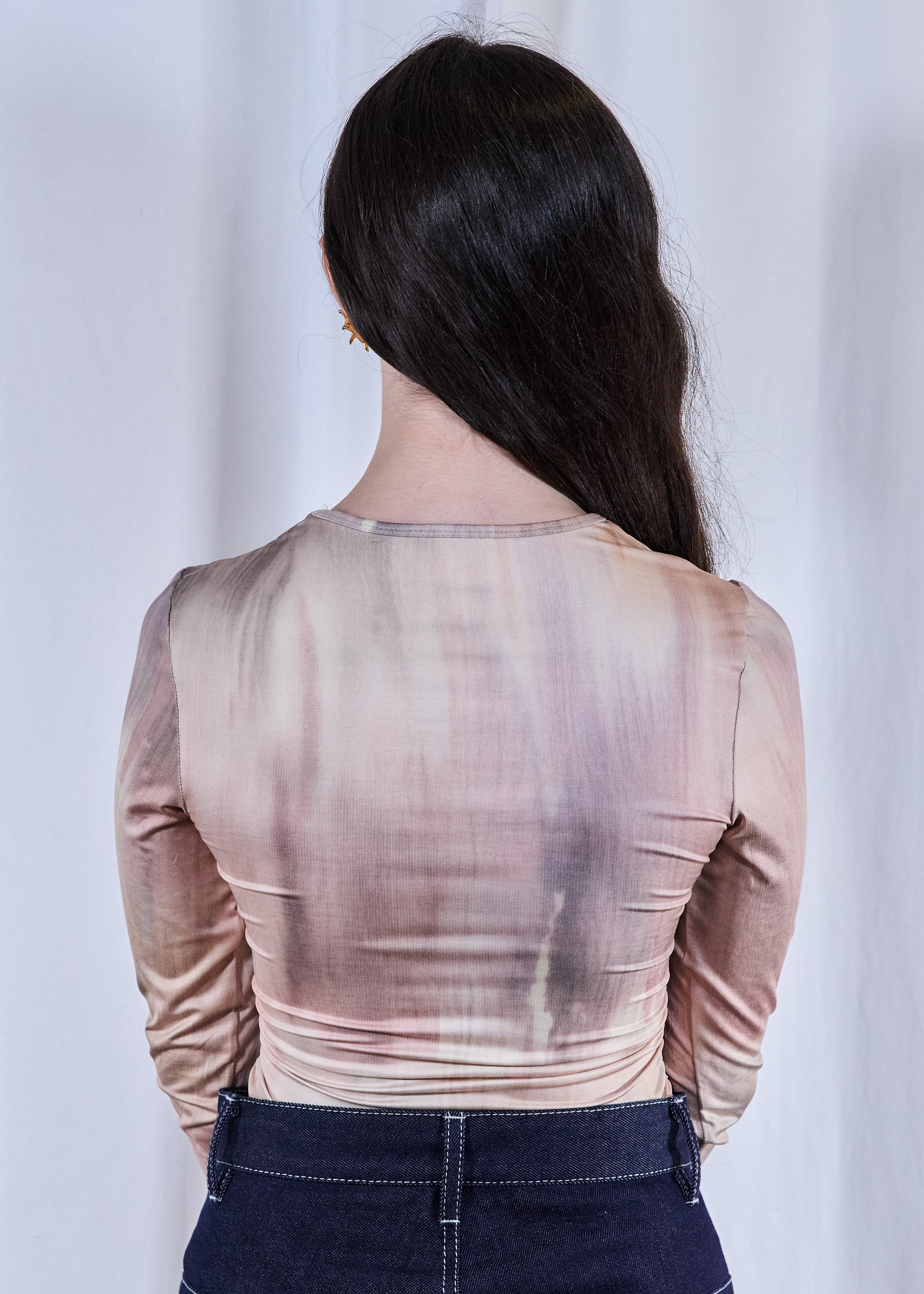 Vintage Peachy Patterned Bodysuit Long Sleeve