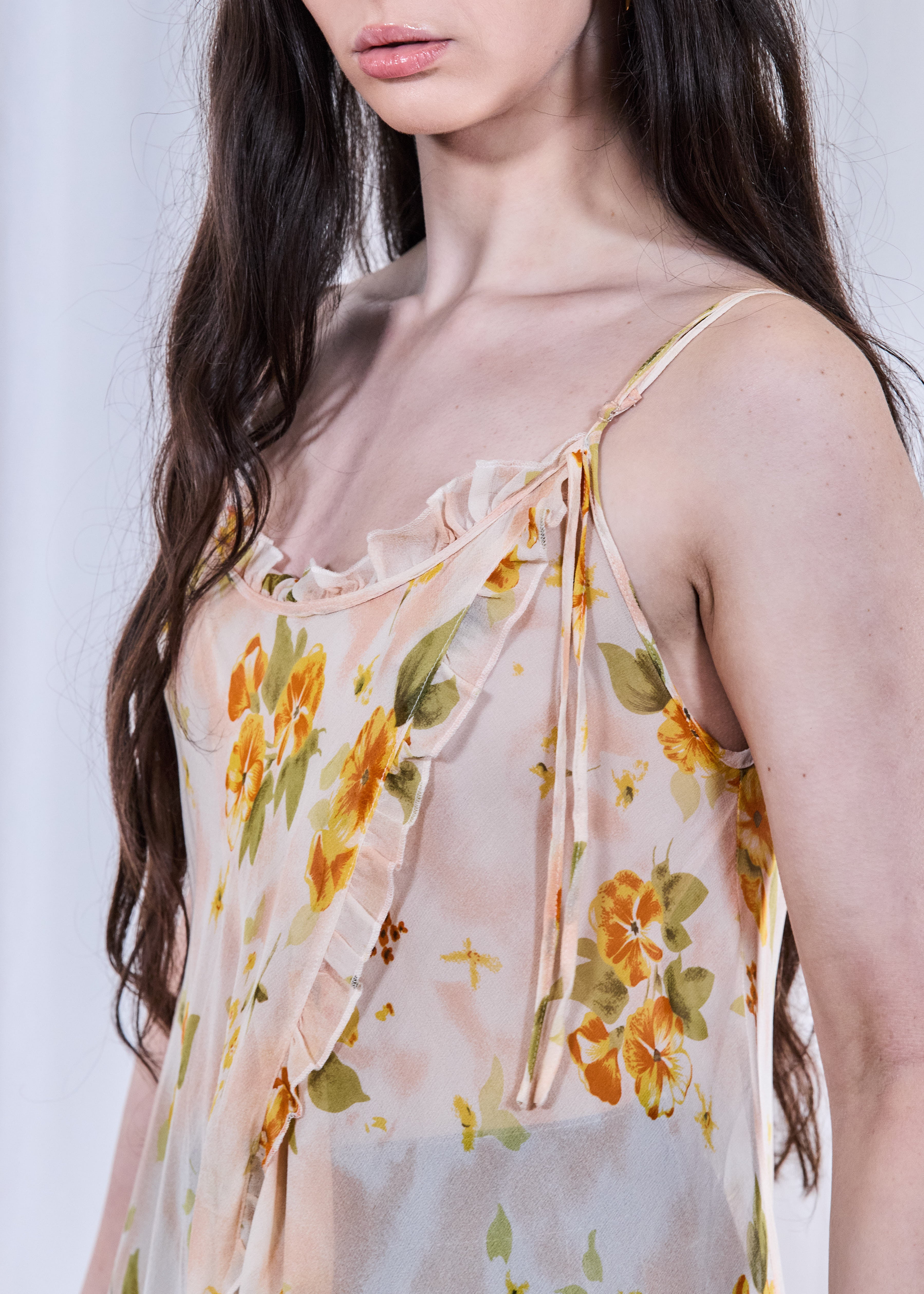 Vintage Peachy Slip Chiffon Dress