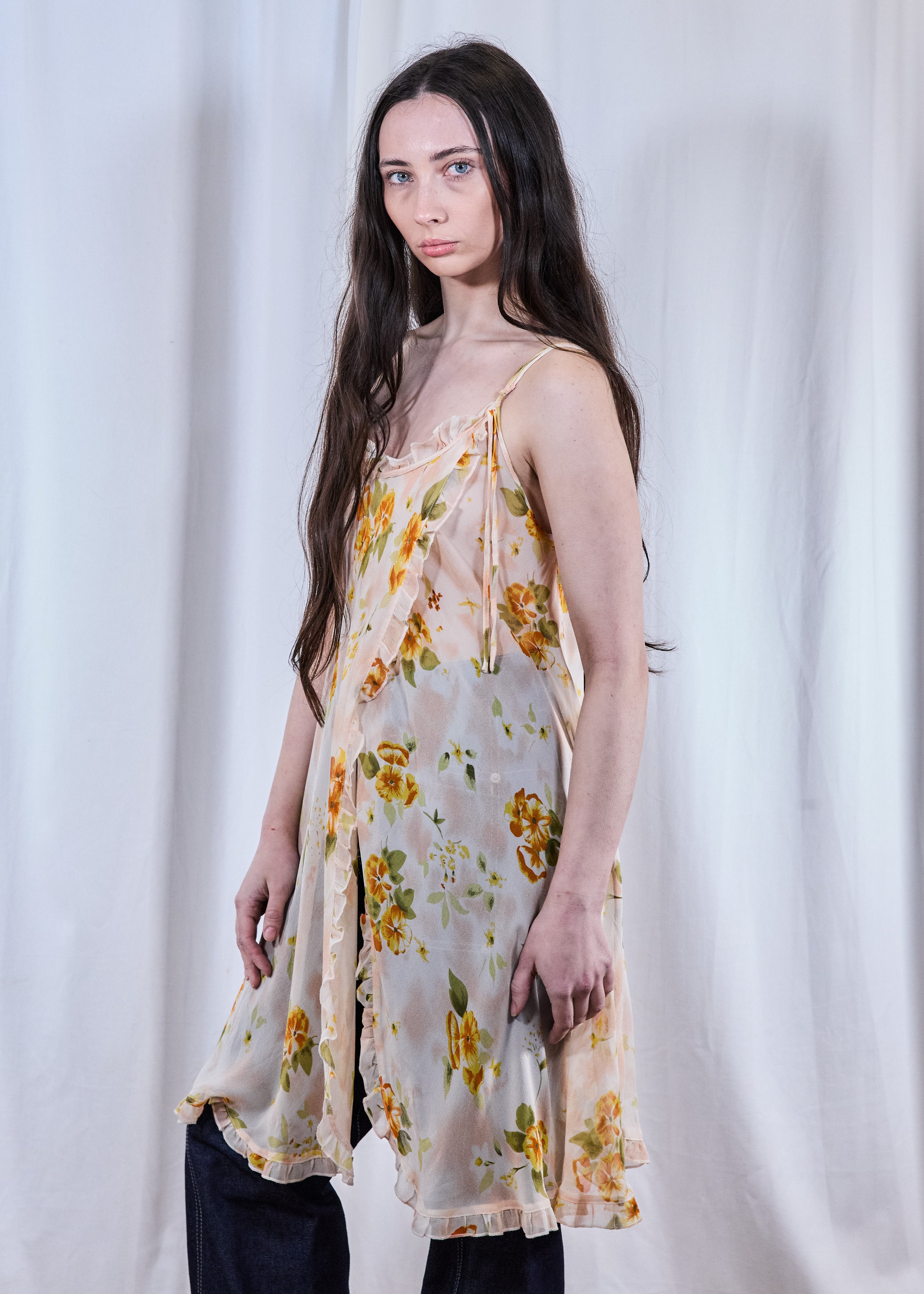 Vintage Peachy Slip Chiffon Dress