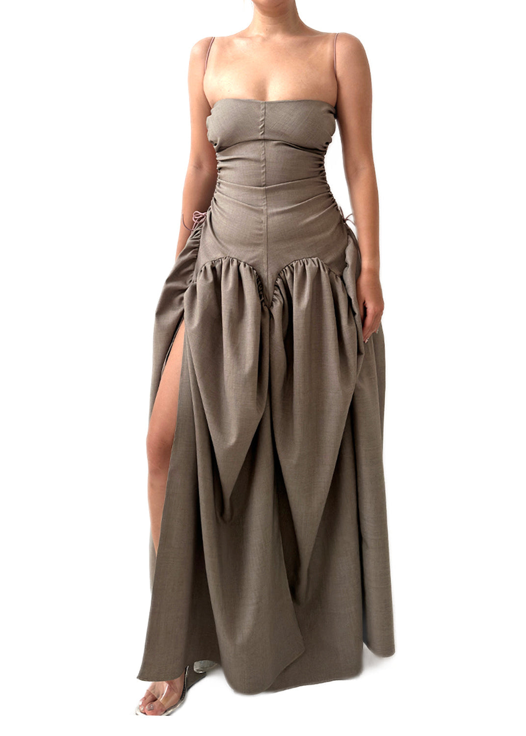  Open Back Cami Bubble Maxi Dress Office Grey Suiting 