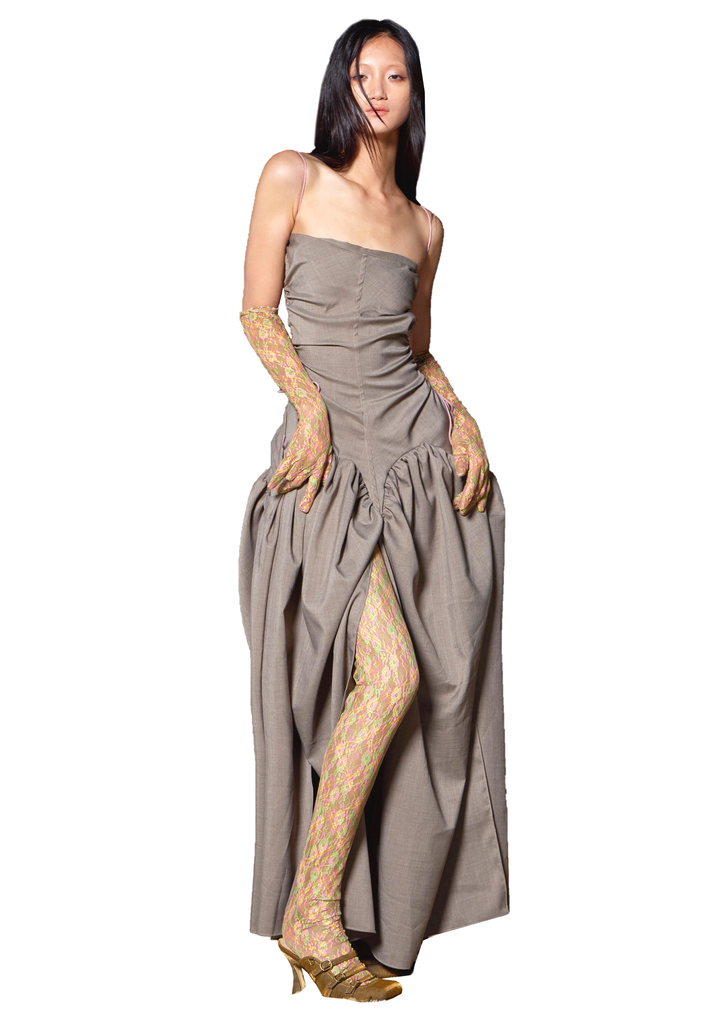  Open Back Cami Bubble Maxi Dress Office Grey Suiting 