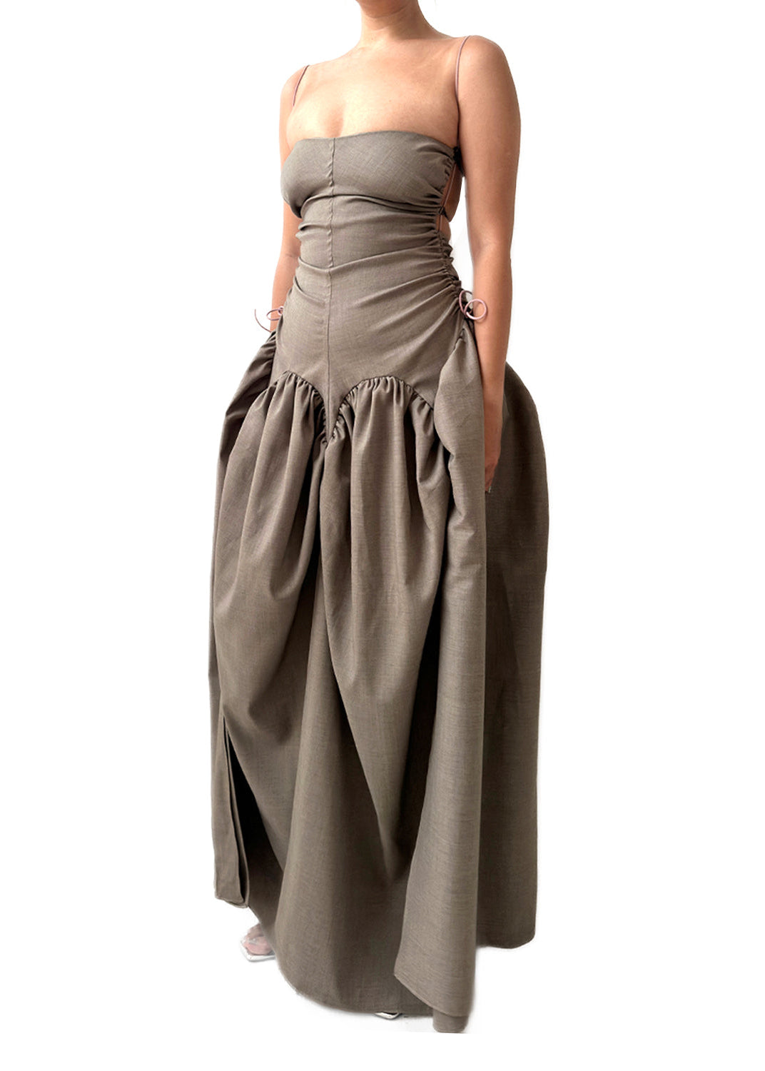  Open Back Cami Bubble Maxi Dress Office Grey Suiting 
