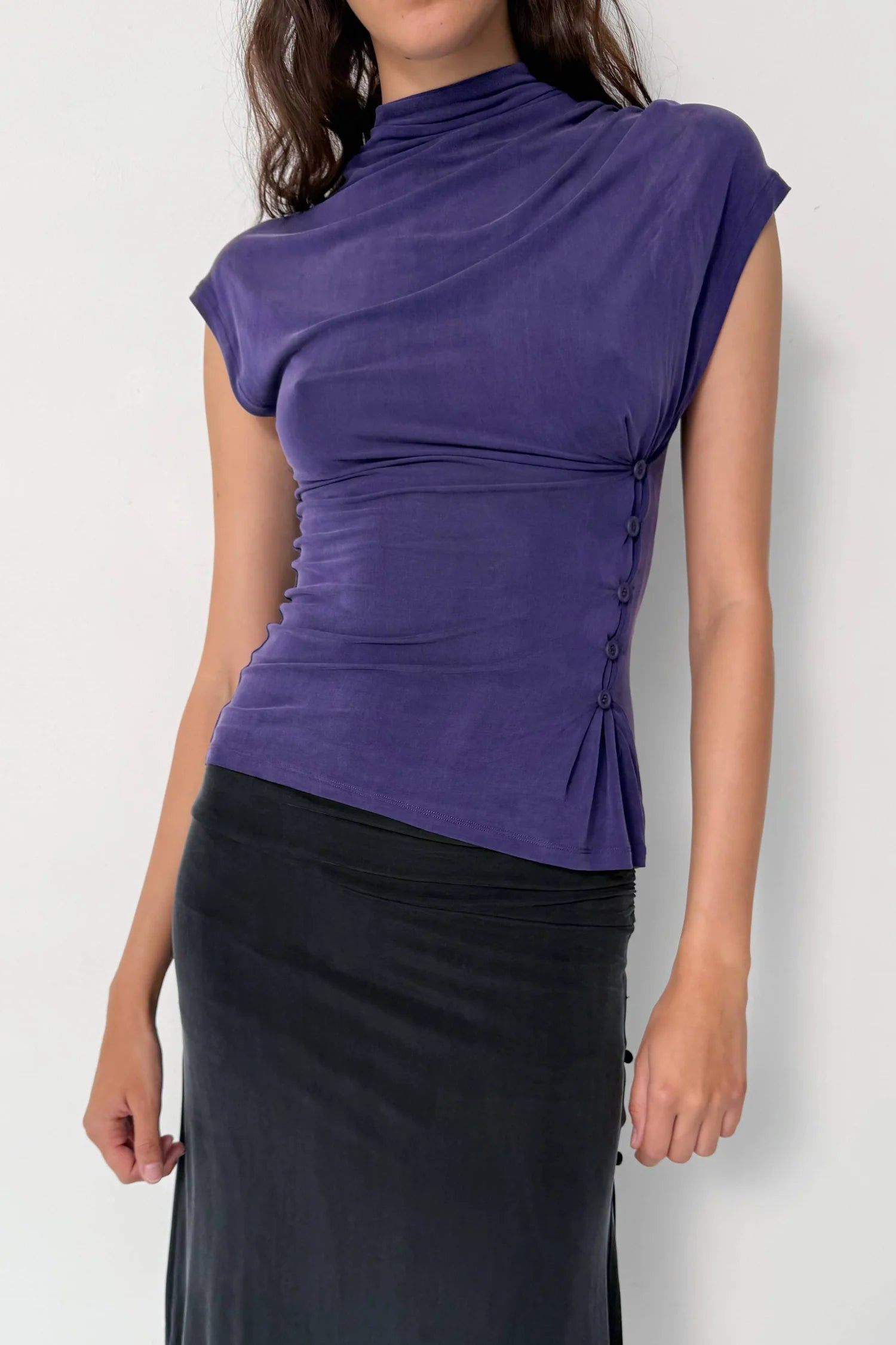 Kylie Button Top in Aubergine