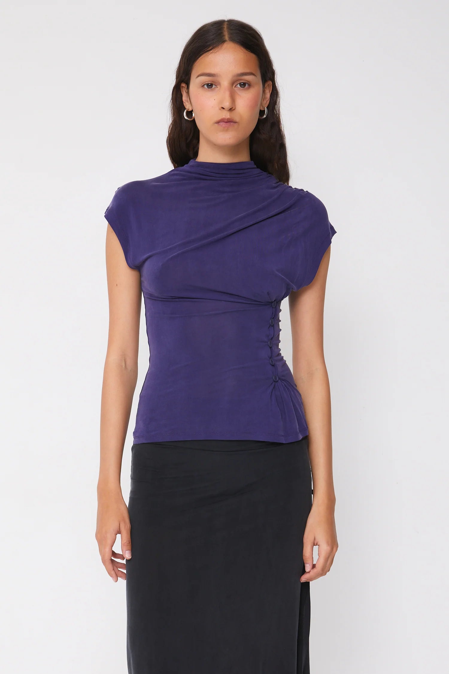 Kylie Button Top in Aubergine