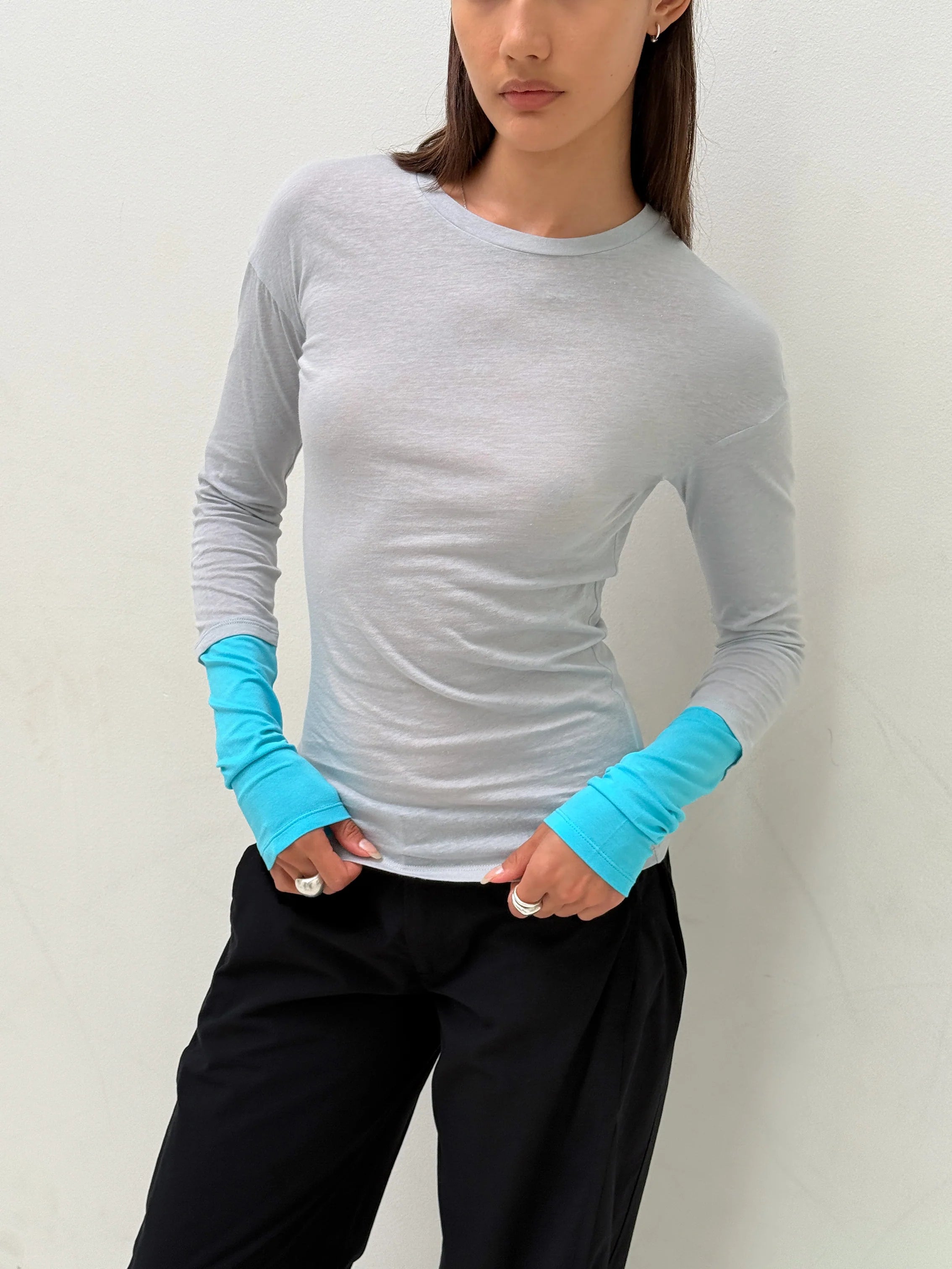 Paloma Long Sleeve Grey & Aqua