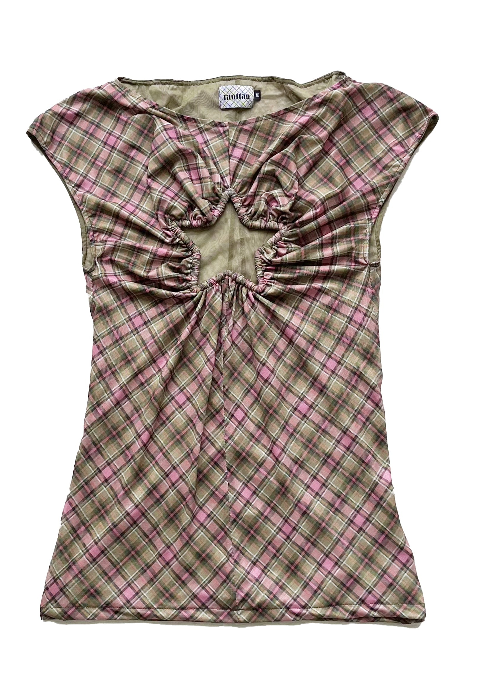 Plaid Mesh Star Cut out Top