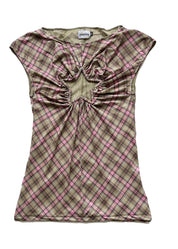 Plaid Mesh Star Cut out Top