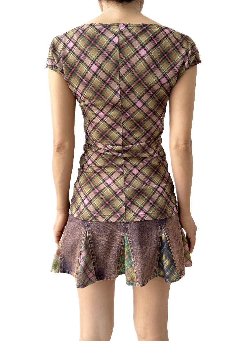 Plaid Mesh Star Cut out Top