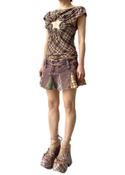 Plaid Mesh Star Cut out Top