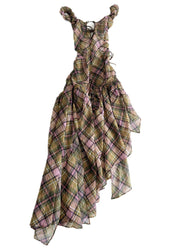 Plaid Puff Chiffon Asymmetrical Dress Smooky
