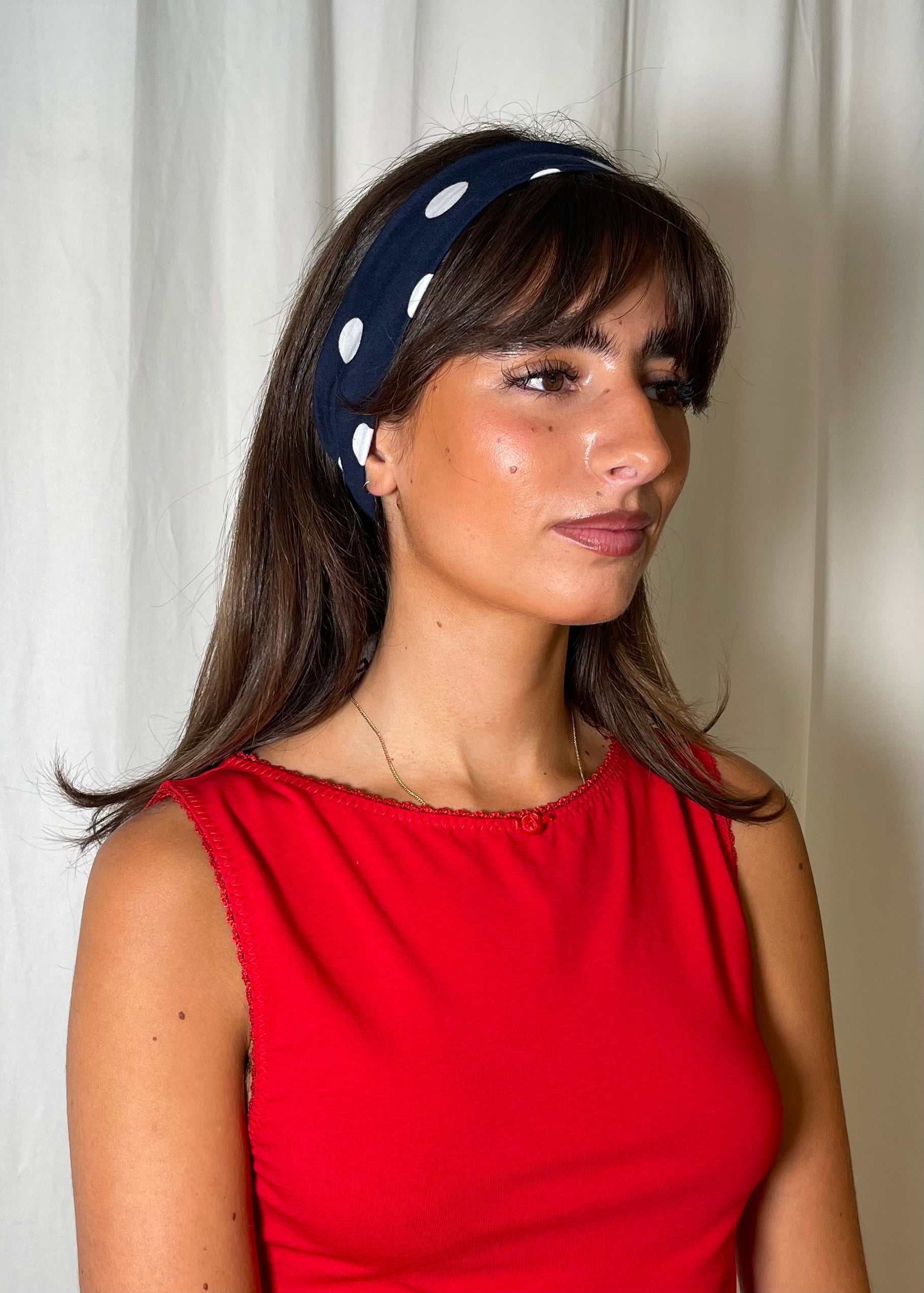 Roop Jenny Headband Blue White Polka Dots Side