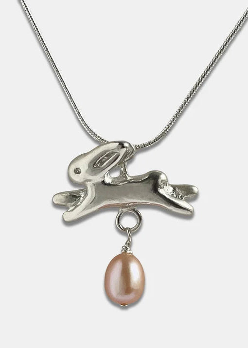 Silver Bunny Pearl Necklace