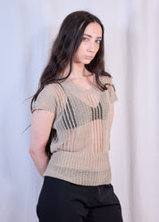 Silver V Neck Mesh Top