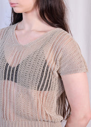 Silver V Neck Mesh Top