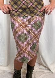 Hakuto Tartan Plaid Lace Midi Skirt