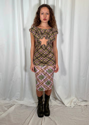 Plaid Mesh Star Cutout T-shirt