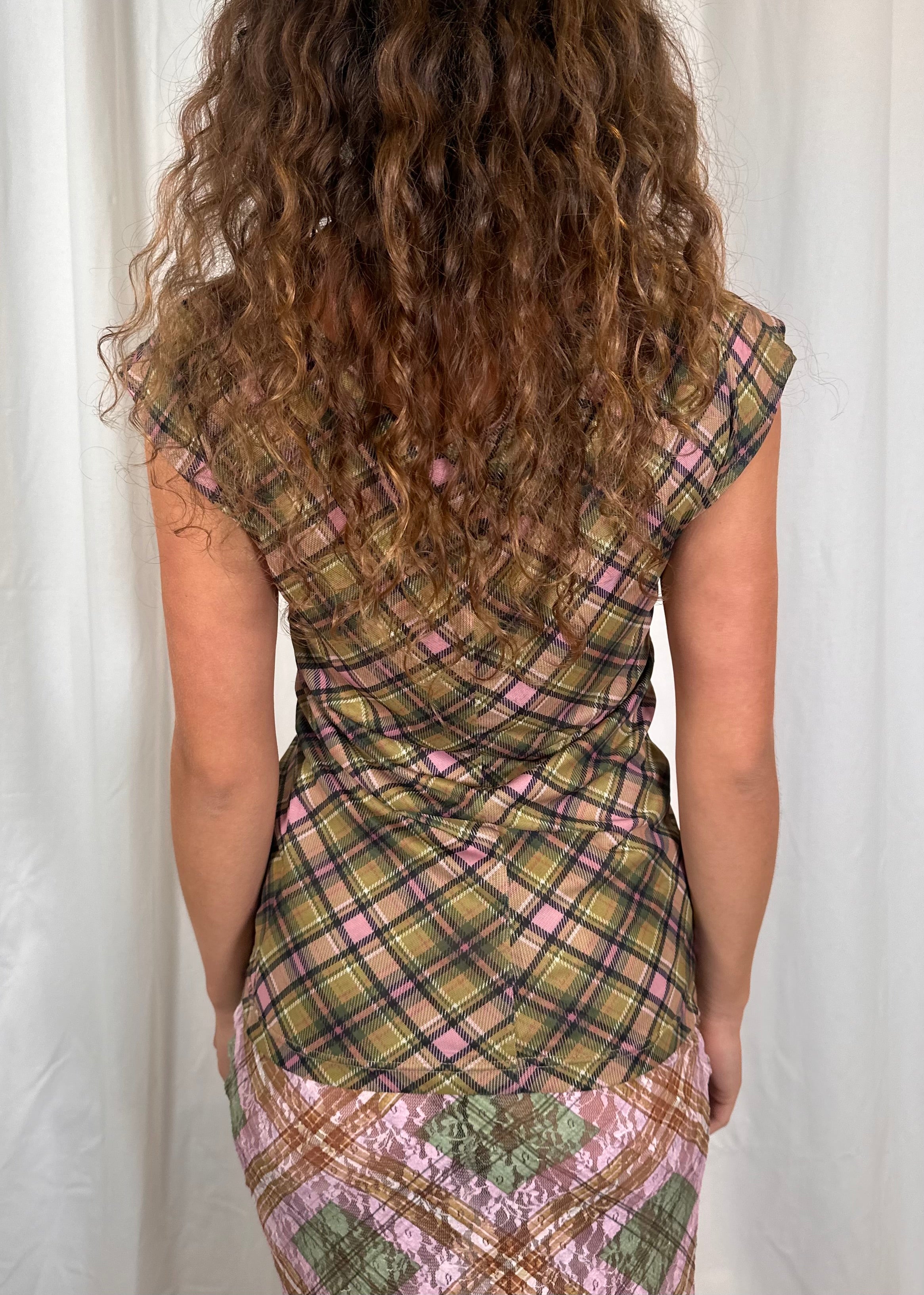 Plaid Mesh Star Cutout T-shirt