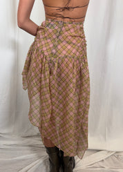 Plaid Puff Chiffon Asymmetrical Dress Fenlü
