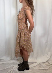 Plaid Puff Chiffon Asymmetrical Dress Fenlü