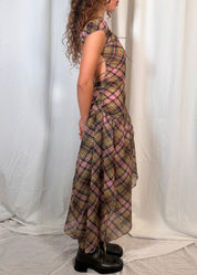 Plaid Puff Chiffon Asymmetrical Dress Smooky