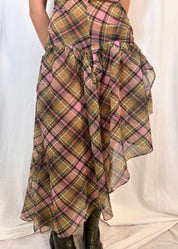 Plaid Puff Chiffon Asymmetrical Dress Smooky