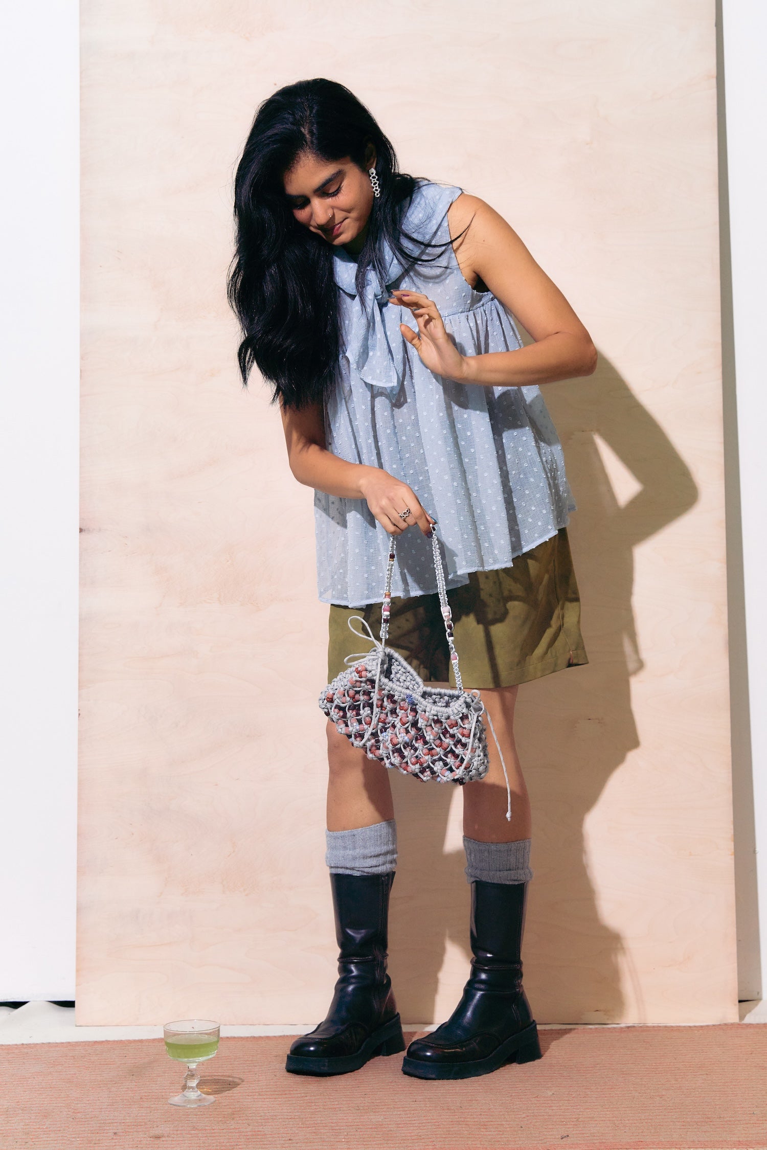 Thrills Top Sheer Grey Spots