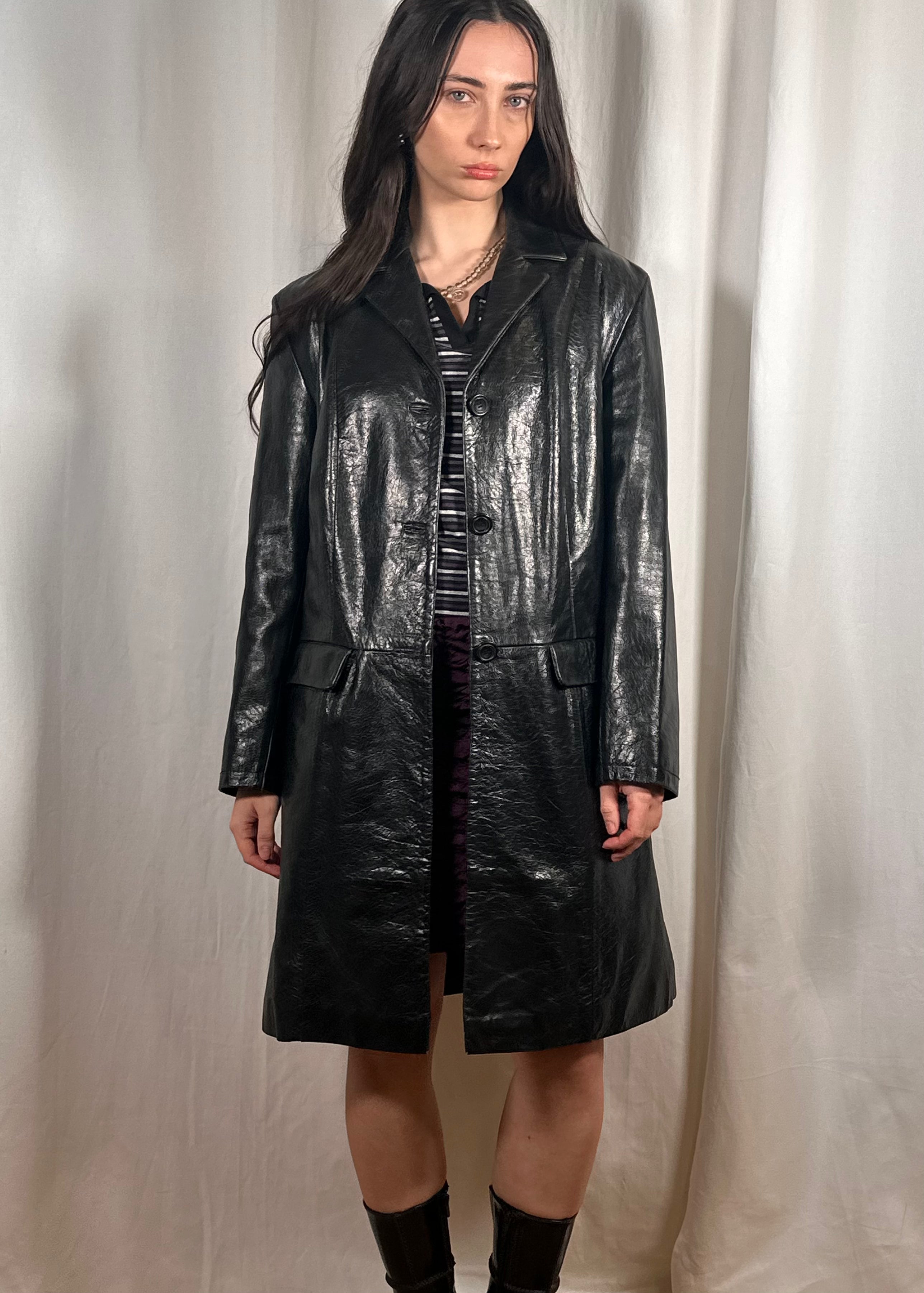 Vintage Faux Leather Trench Coat
