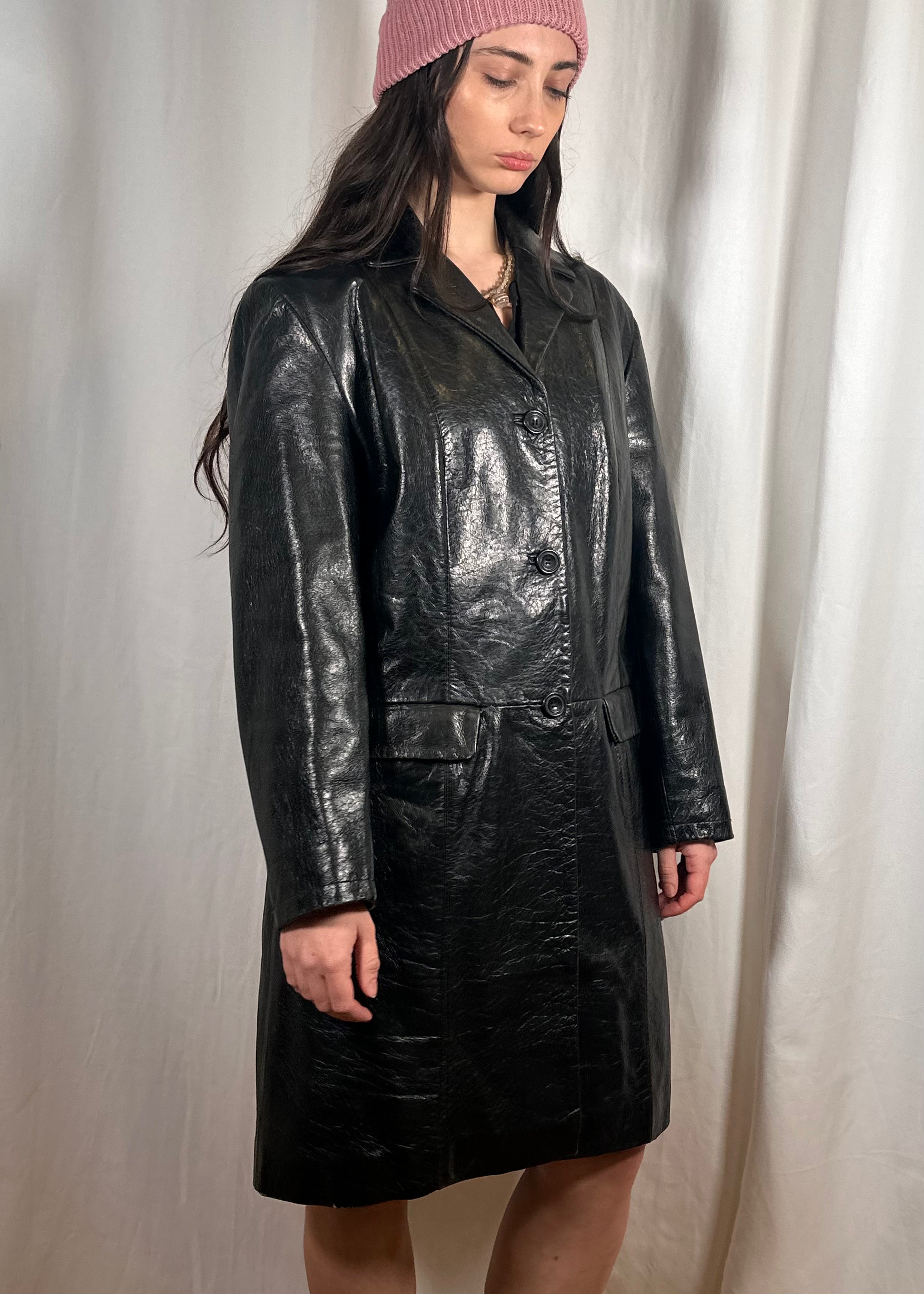 Vintage Faux Leather Trench Coat