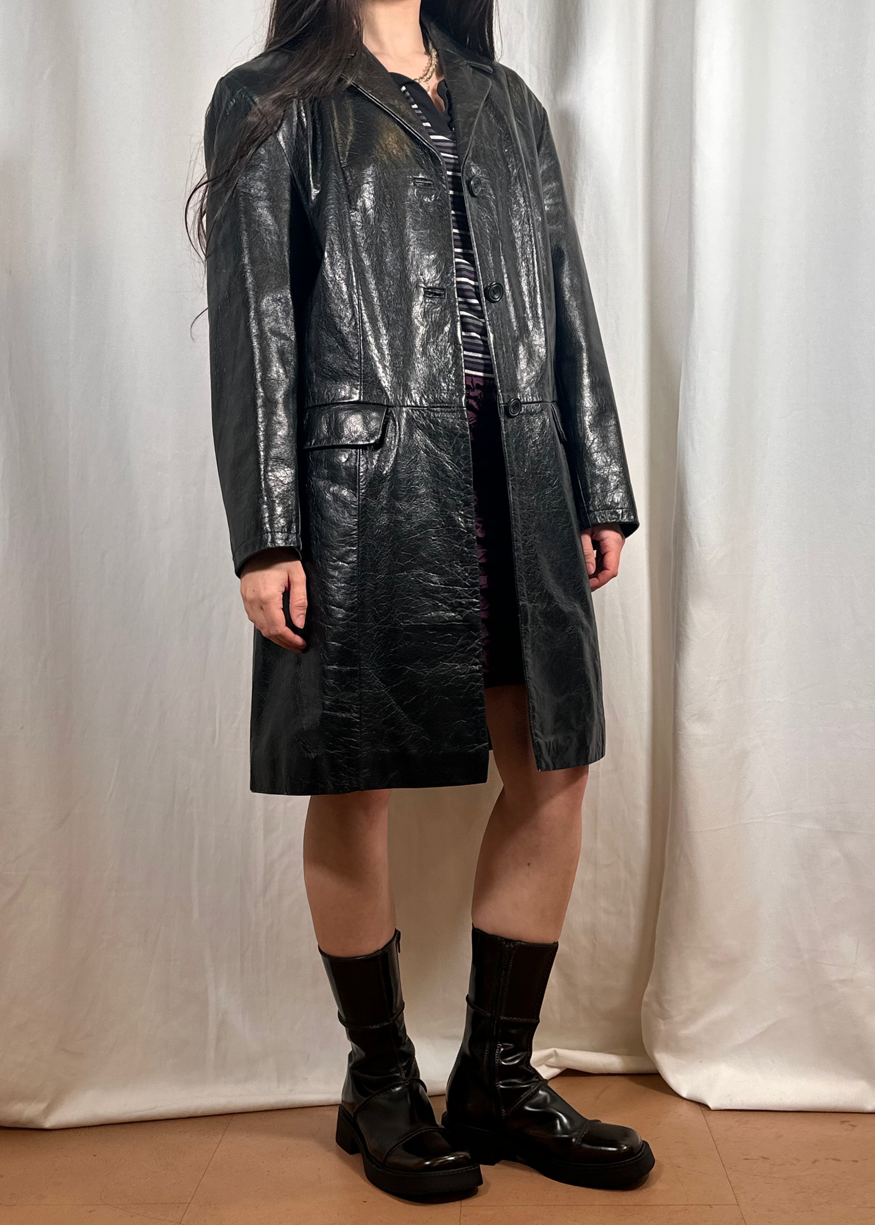 Vintage Faux Leather Trench Coat