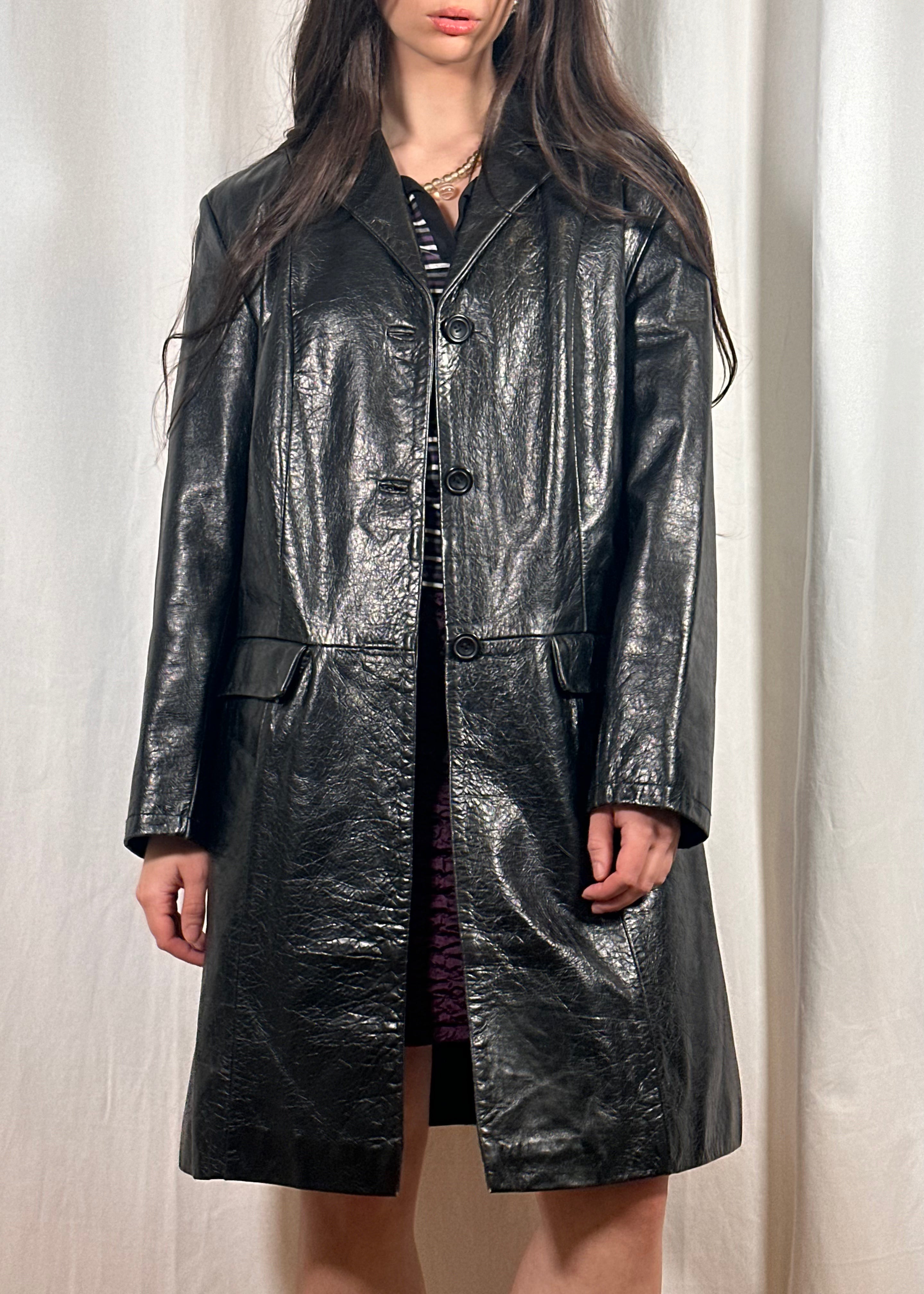 Vintage Faux Leather Trench Coat