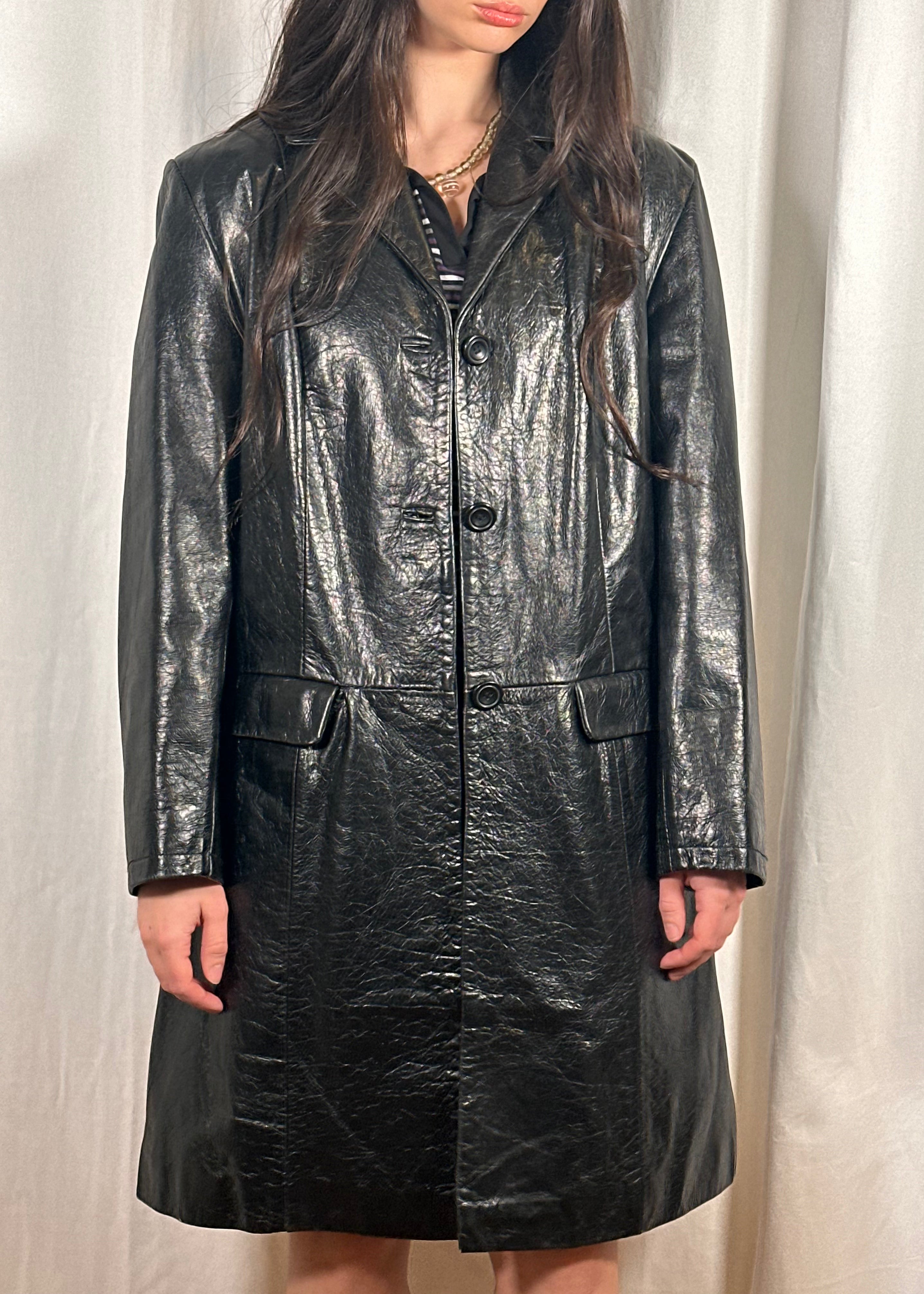 Vintage Faux Leather Trench Coat