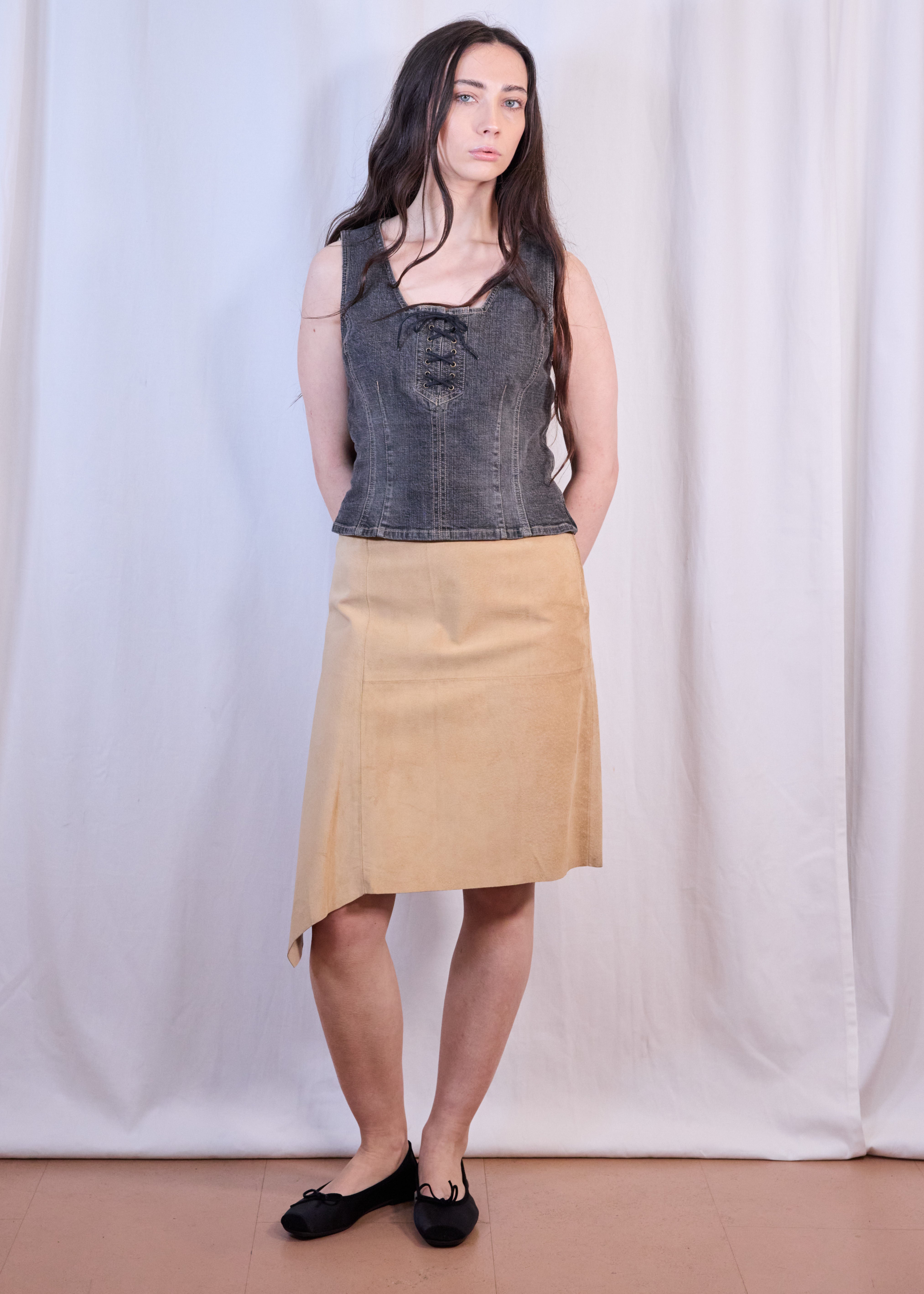 Vintage Asymmetric Suede Camel Skirt