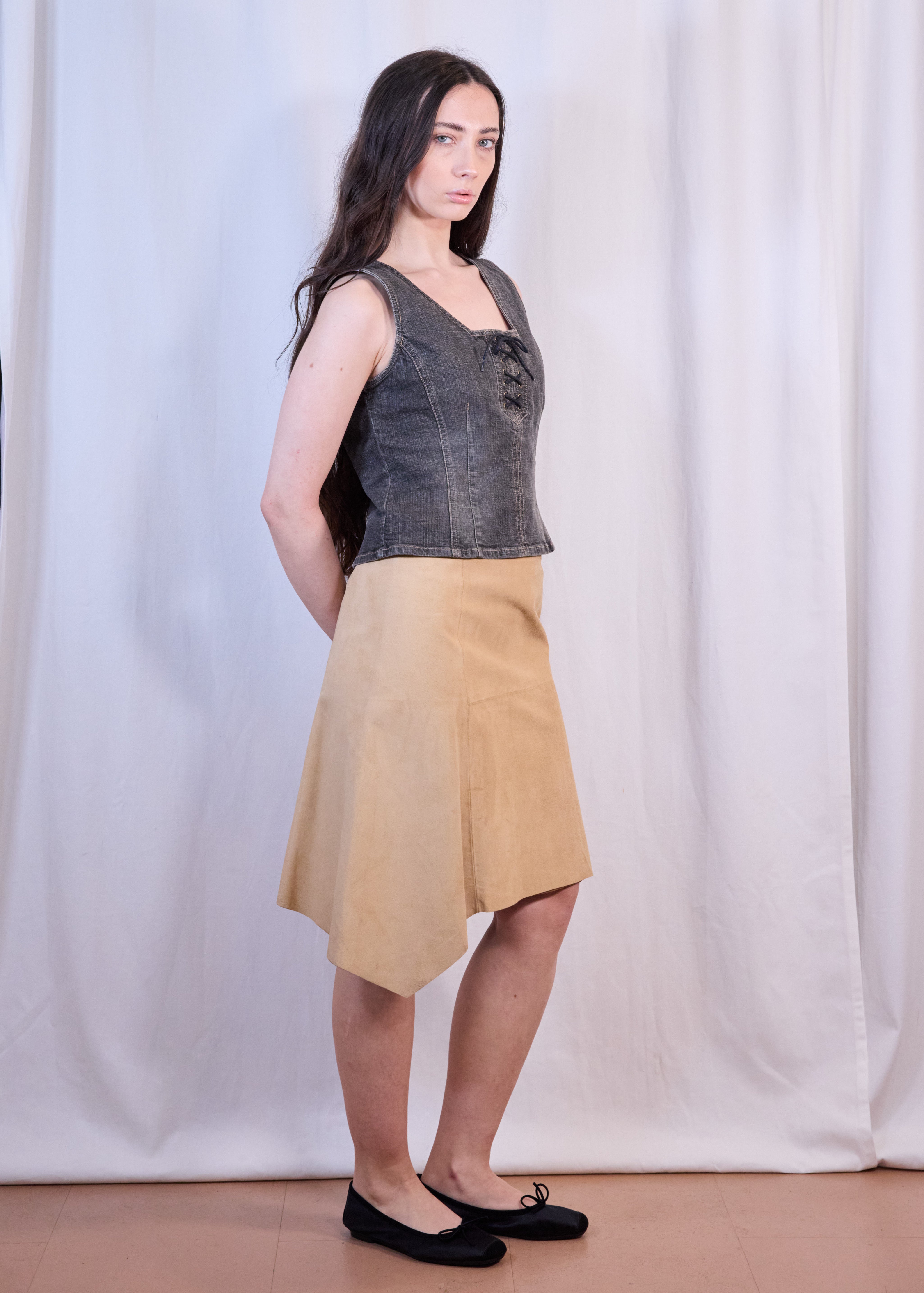 Vintage Asymmetric Suede Camel Skirt