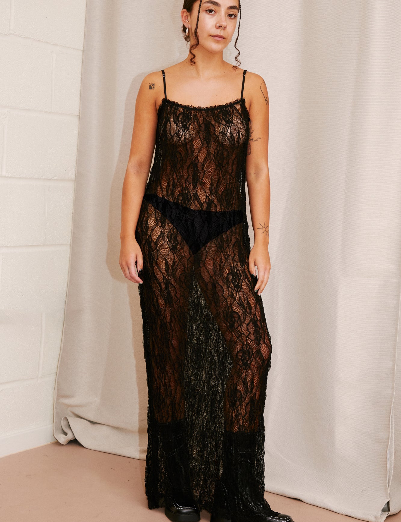 miista giulia black lace long dress