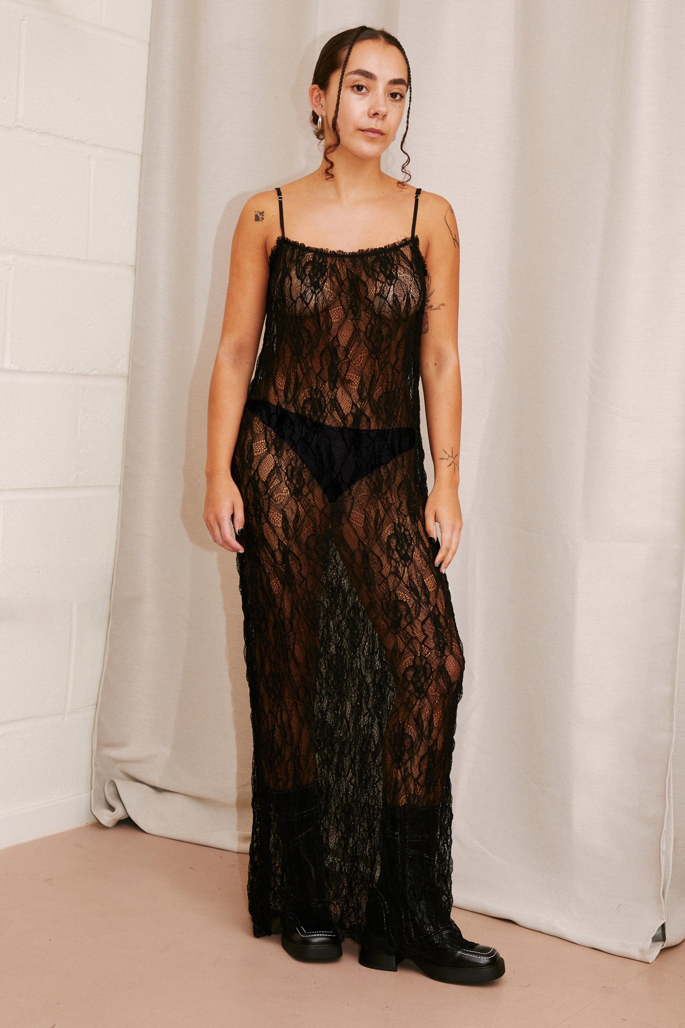 miista giulia black lace long dress
