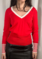 Red V Neck Stripe Jumper