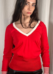 Red V Neck Stripe Jumper