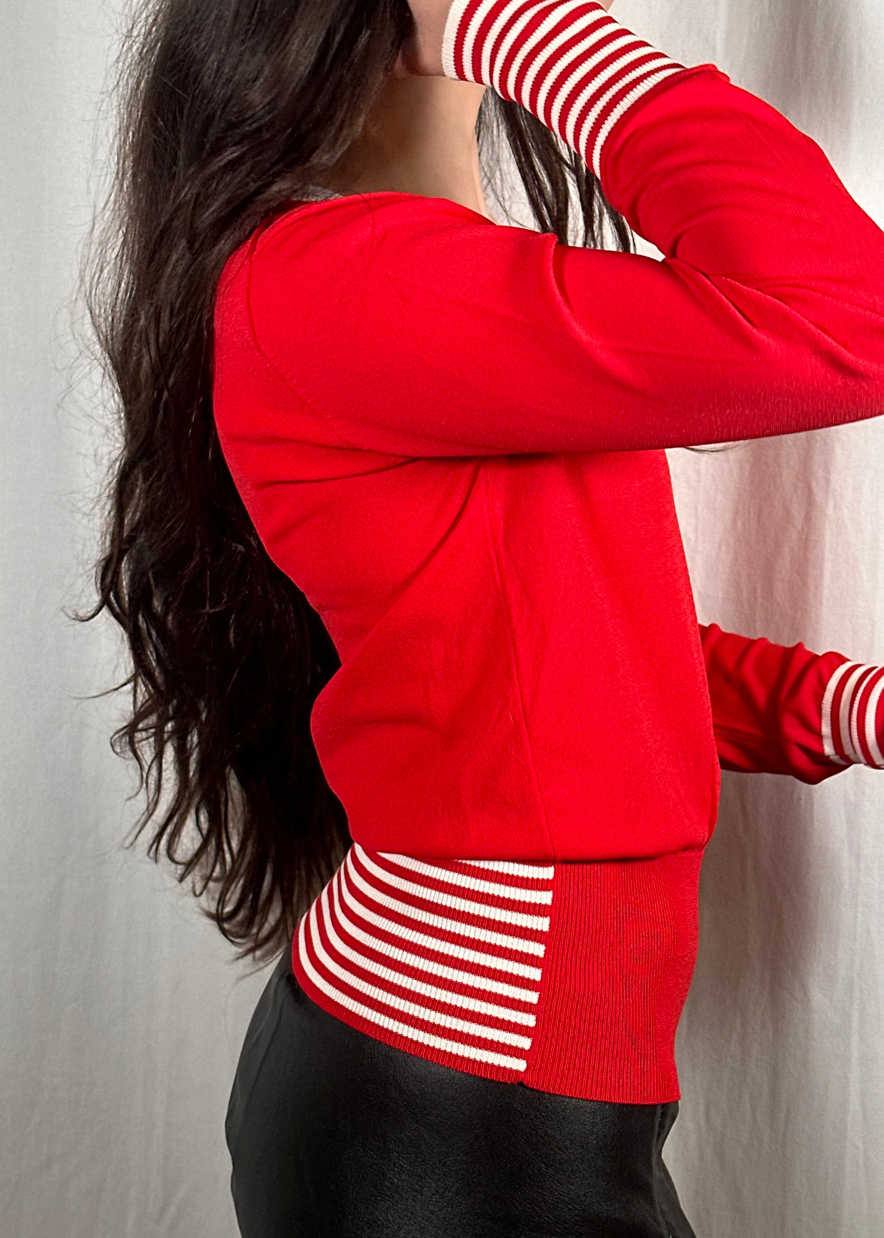 Red V Neck Stripe Jumper
