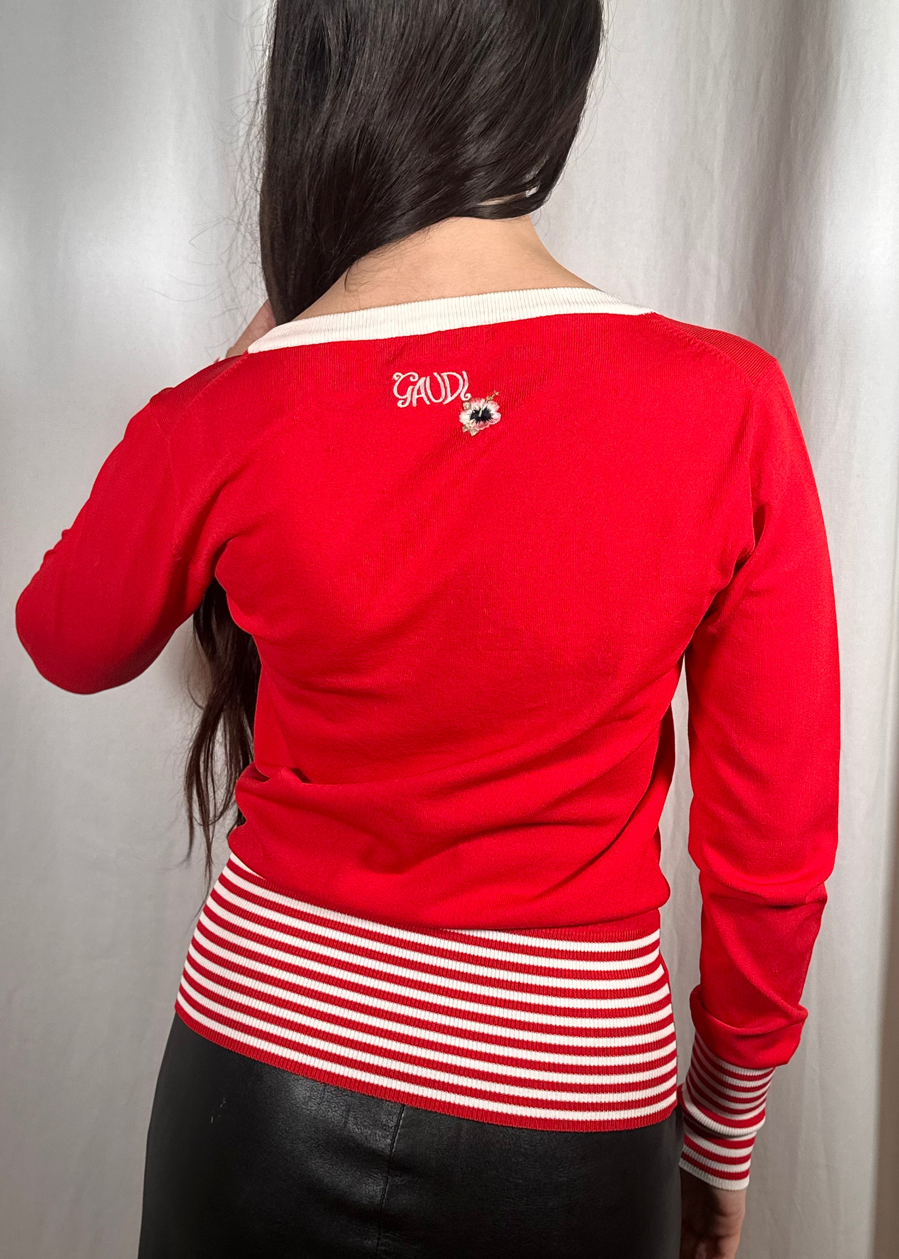 Red V Neck Stripe Jumper