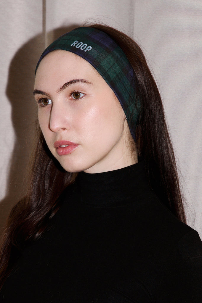 roop headband navy and green tartan