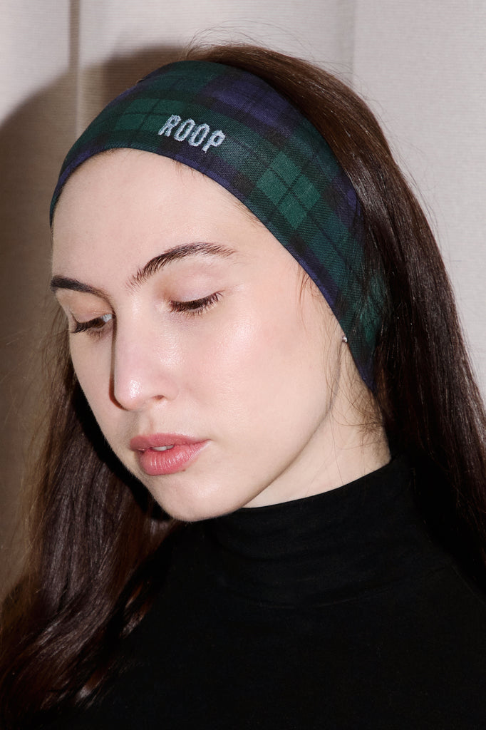 roop headband navy and green tartan